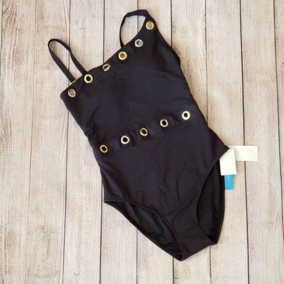 NWT Bleu Rod Beattie Hole In One Grommet One Shoulder One-Piece Swimsuit Black - Picture 6 of 11